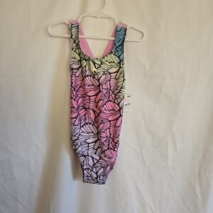 Puma Girls Multicolor Black Floral Butterfly‎ Crossback One Piece Swimsuit 6 New